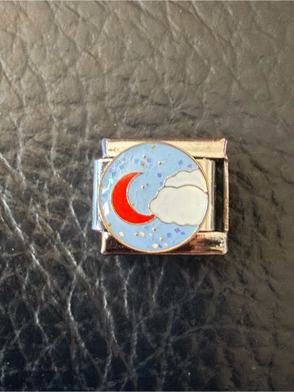 Crescent Moon & Clouds Italian Charm Link – Celestial Enamel